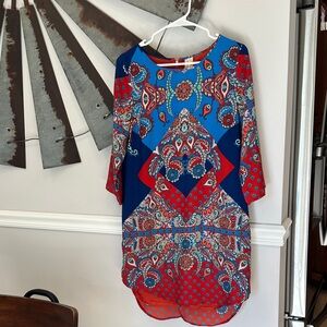Pink Owl Red and Blue Paisley Midi Dress